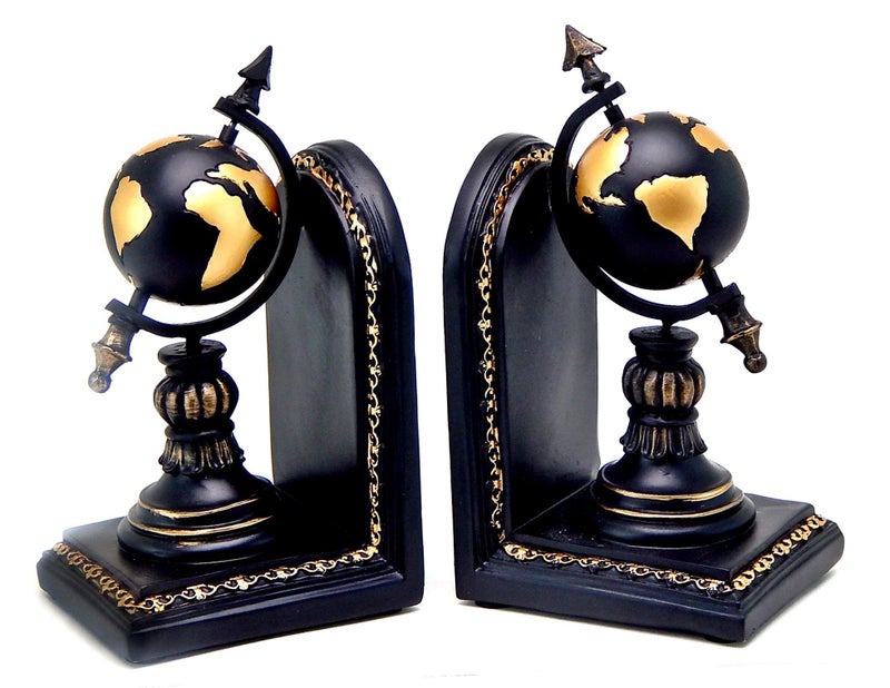 Bellaa Decorative Bookend Globe Arrow Armillary Atlas Celestial Sphere Astronomy Art Vintage Statues Book Ends Heavy Duty Shelf Supports Shelves Stoppers Holder Nonskid - Image 2